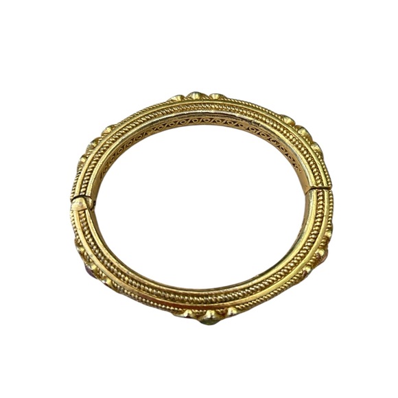 Artisan Gold tone baroque filigree hinged Bracelet Multicolor faux Gemstones